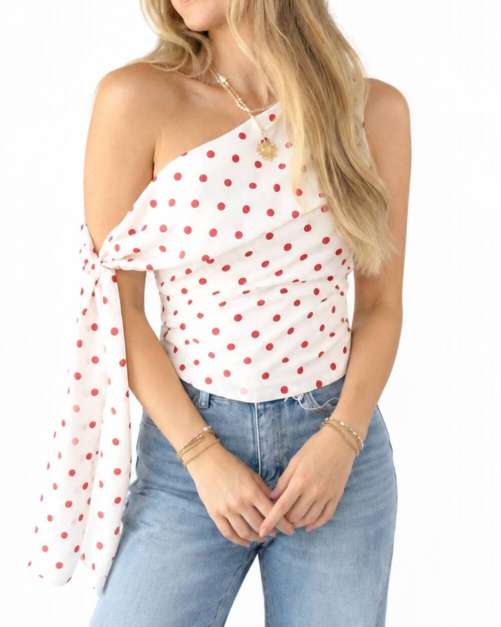 NEW SOFIE THE LABEL bianca polka dot top in red/ivory